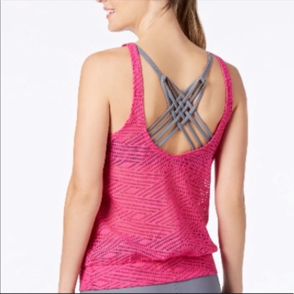 Go Gossip 2 in 1 Crochet Pink & Gray Tankini Top /Sport Bra S